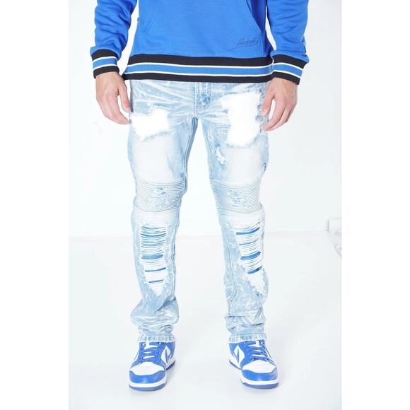 Makobi Jeans Moto Biker Slim Fit Distressed Denim Naxos 42x32 Hip Hop Streetwear - Picture 1 of 15